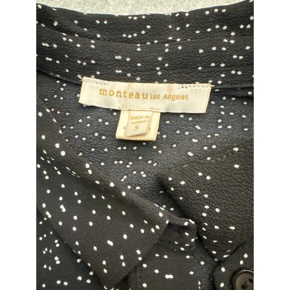 Monteau LA Black Tiered Mini Dress Black and White Polka Dot Short Sleeve Small - Picture 2 of 5